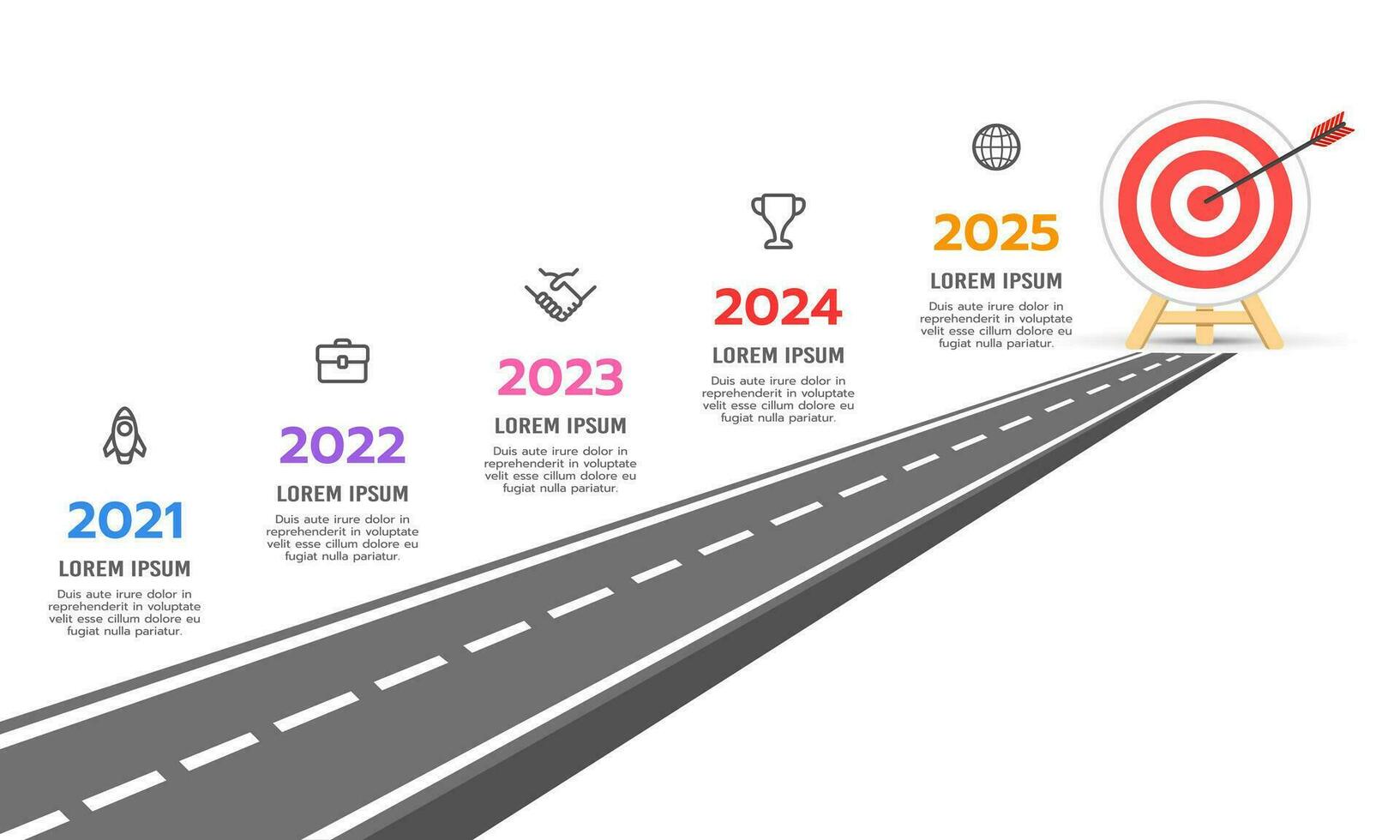 realização metas caminho infográfico. o negócio apresentação. vetor ilustração.