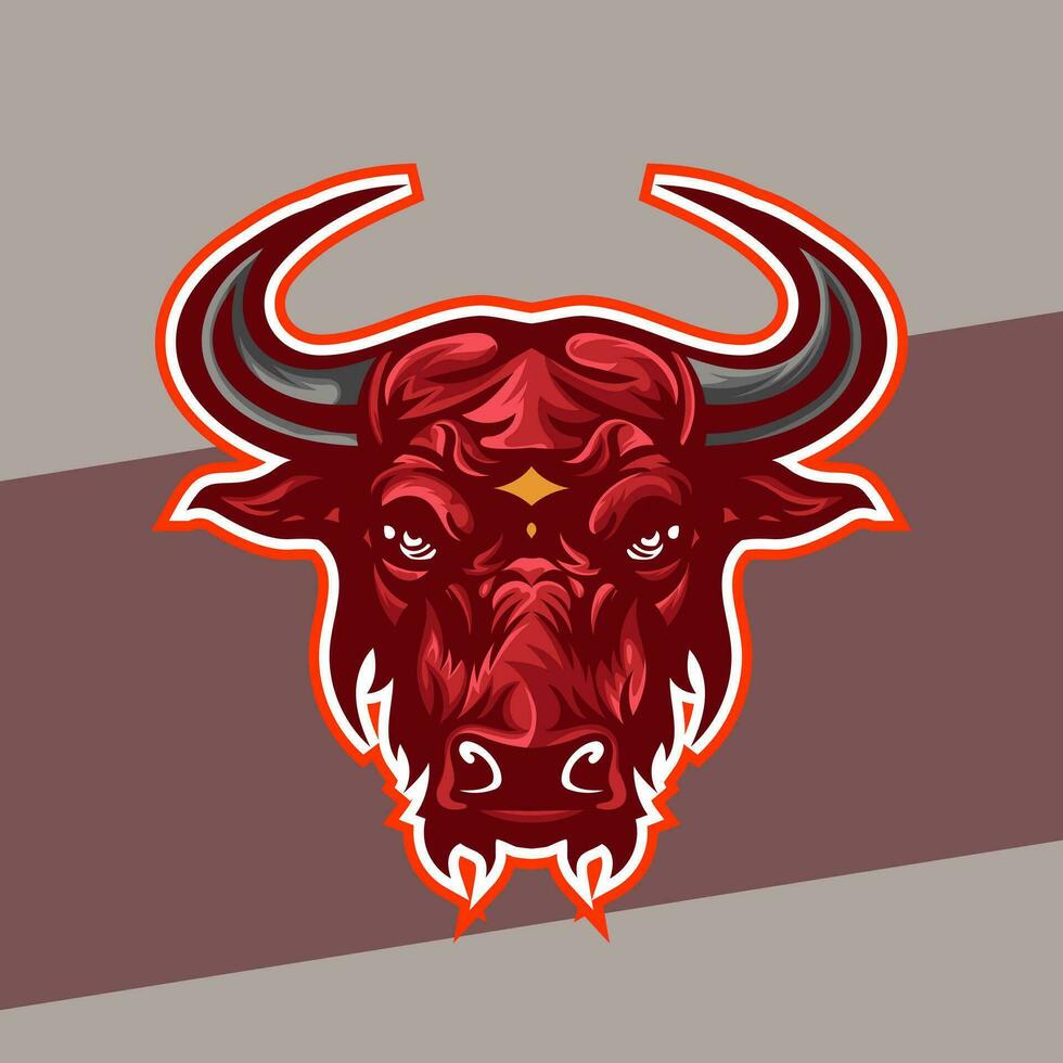 touro logotipo para jogos ou esport equipe, esport logotipo, animal logotipo, moderno touro logotipo com vermelho chifre e brilhando vermelho olhos vetor