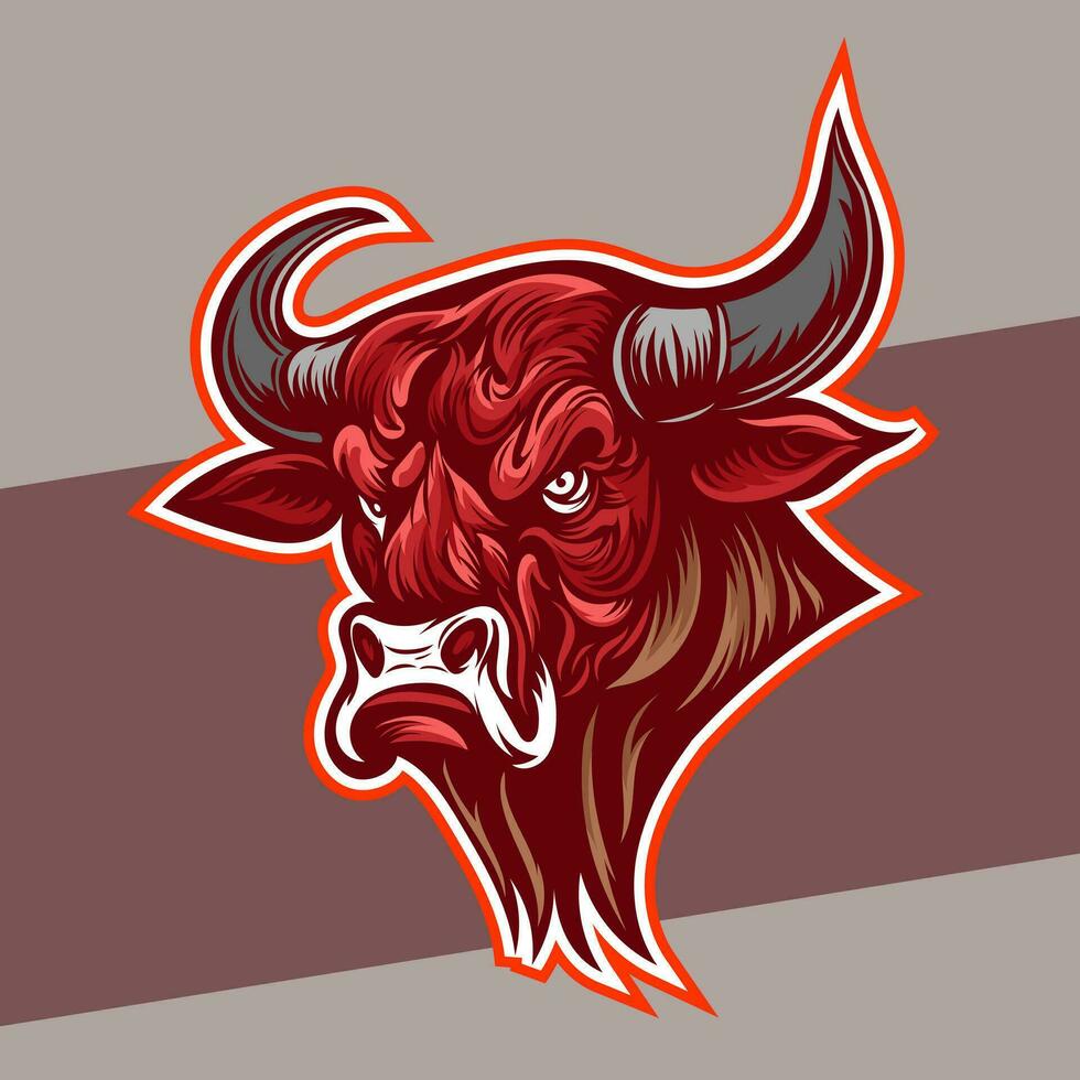 touro logotipo para jogos ou esport equipe, esport logotipo, animal logotipo, moderno touro logotipo com vermelho chifre e brilhando vermelho olhos vetor
