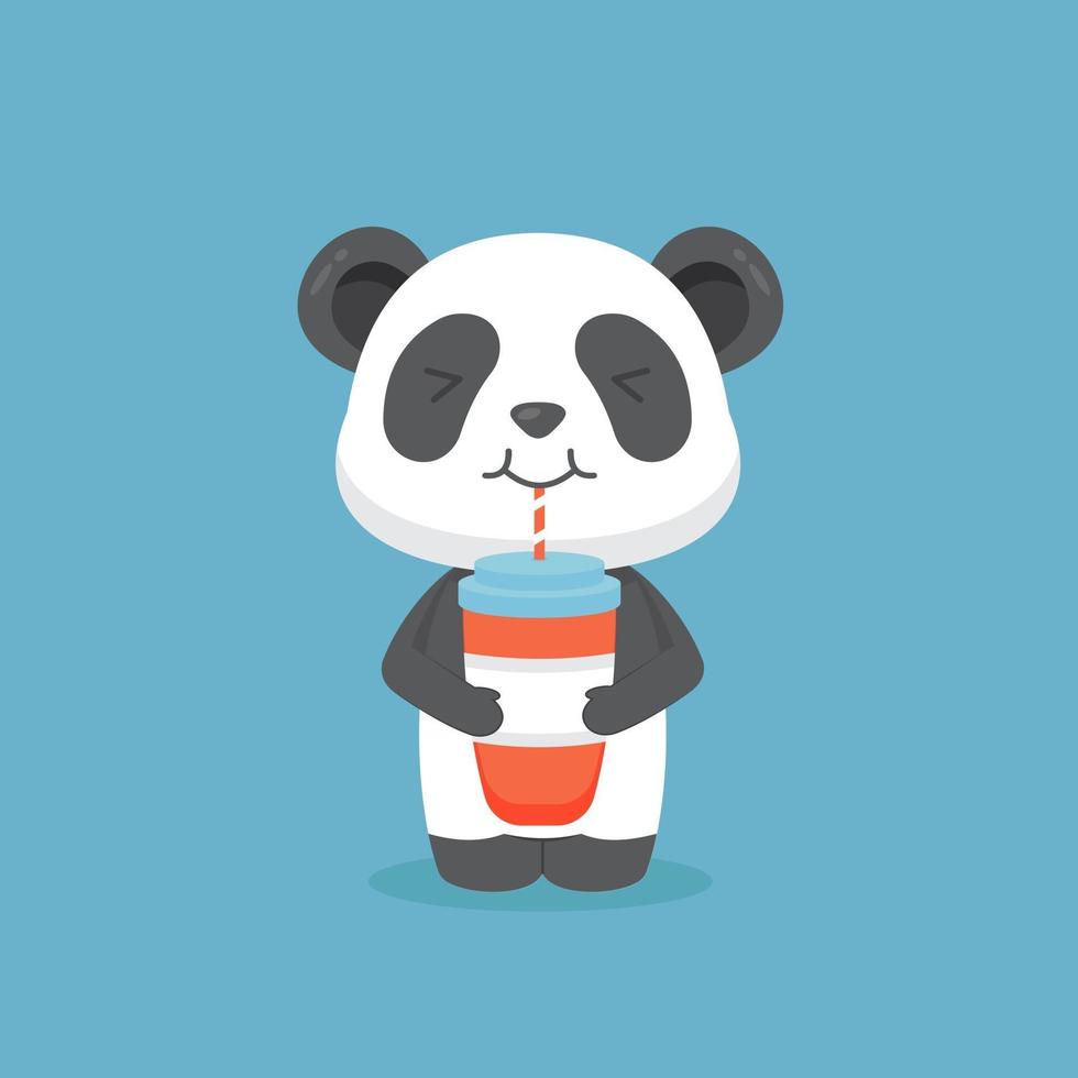 desenho animado bonito panda beber café vetor