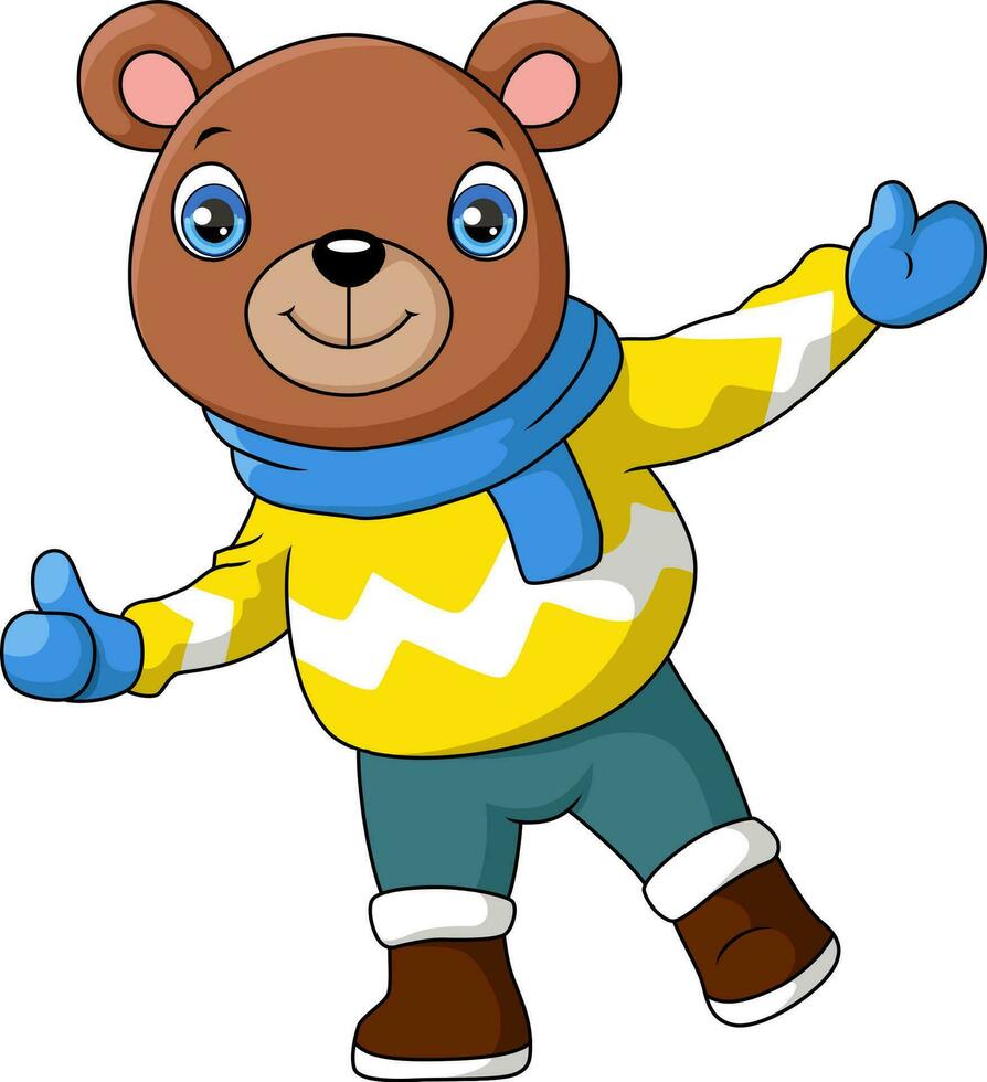 fofa Urso desenho animado vestindo inverno roupas vetor