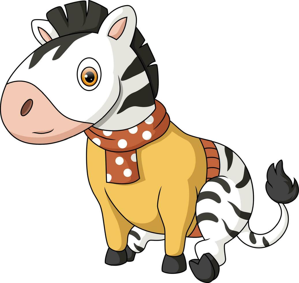 fofa zebra desenho animado vestindo inverno roupas vetor