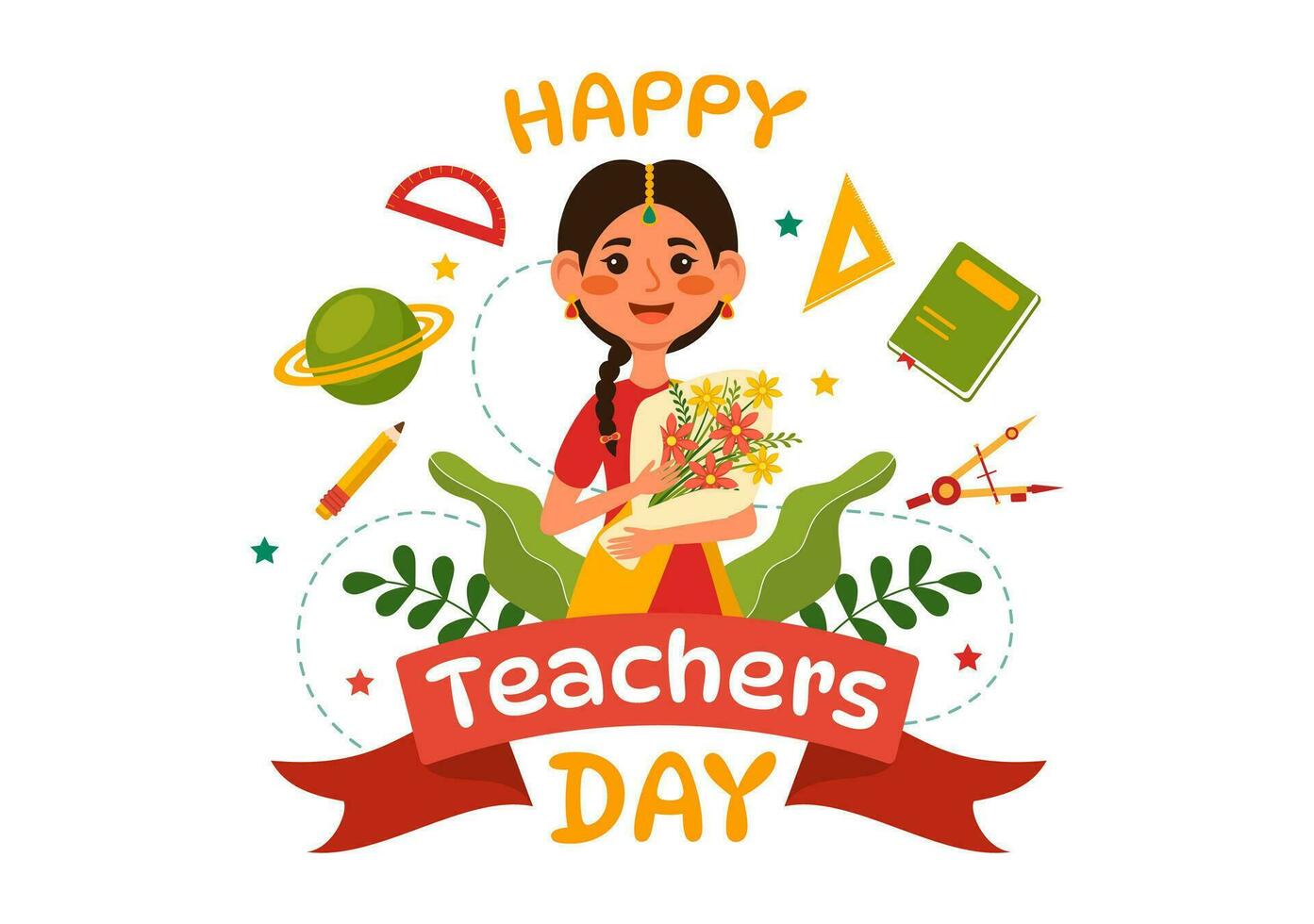 feliz professor dia dentro Índia vetor ilustração com a professores vestem tradicional roupas dentro Educação plano desenho animado mão desenhado fundo modelos