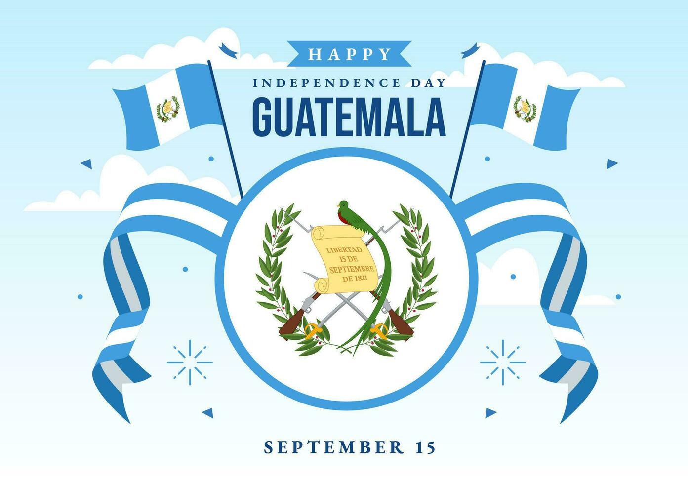 Guatemala independência dia vetor ilustração em setembro 15 com acenando bandeira fundo dentro nacional feriado plano desenho animado mão desenhado modelos