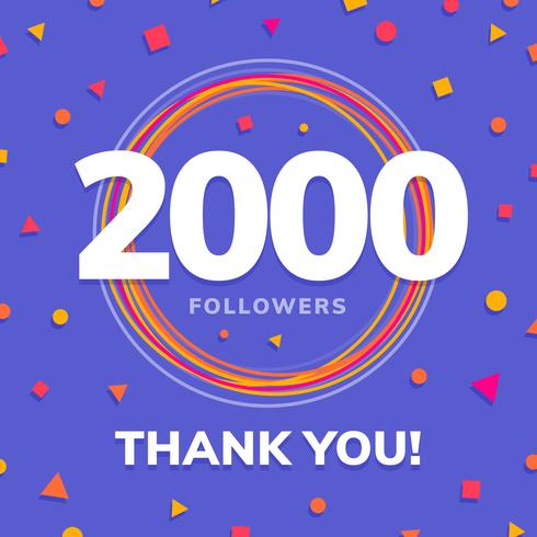 2000 seguidores, post de sites sociais, cartão de felicitações vetor