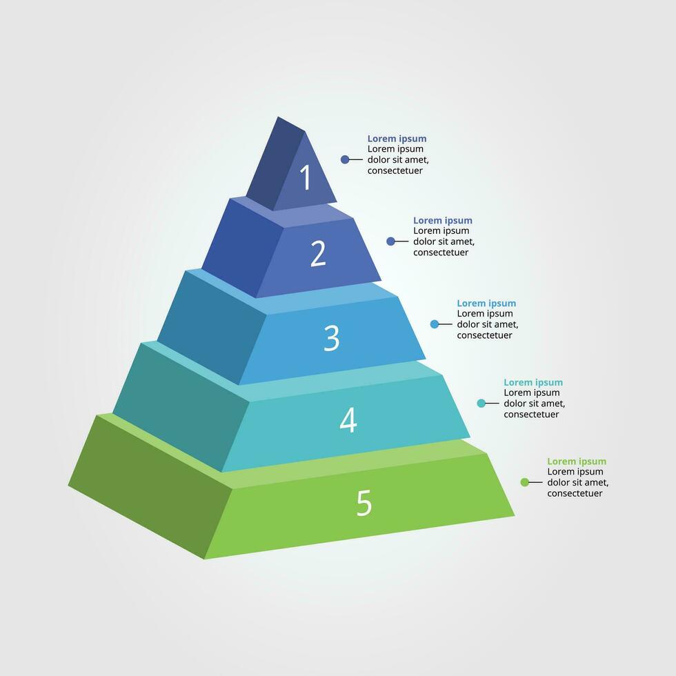 pirâmide gráfico modelo para infográfico para apresentação para 5 elemento vetor