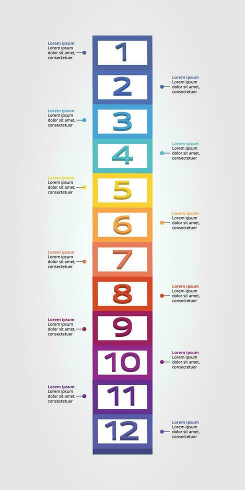 Linha do tempo degrau quadrado gráfico modelo para infográfico para apresentação para 12 elemento vetor