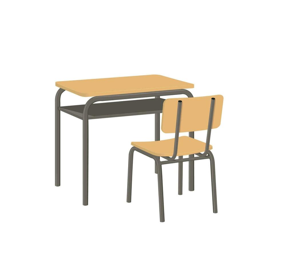 escola escrivaninha e cadeira plano vetor isolado em branco fundo. escola fornecer. costas para escola.