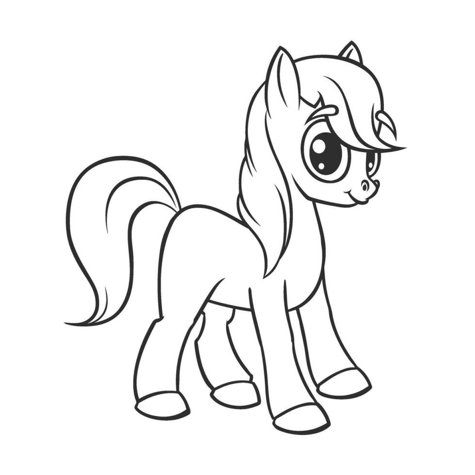 fofa desenho animado pequeno branco bebê cavalo , lindo pónei Princesa personagem, vetor ilustração isolado em branco delineado.