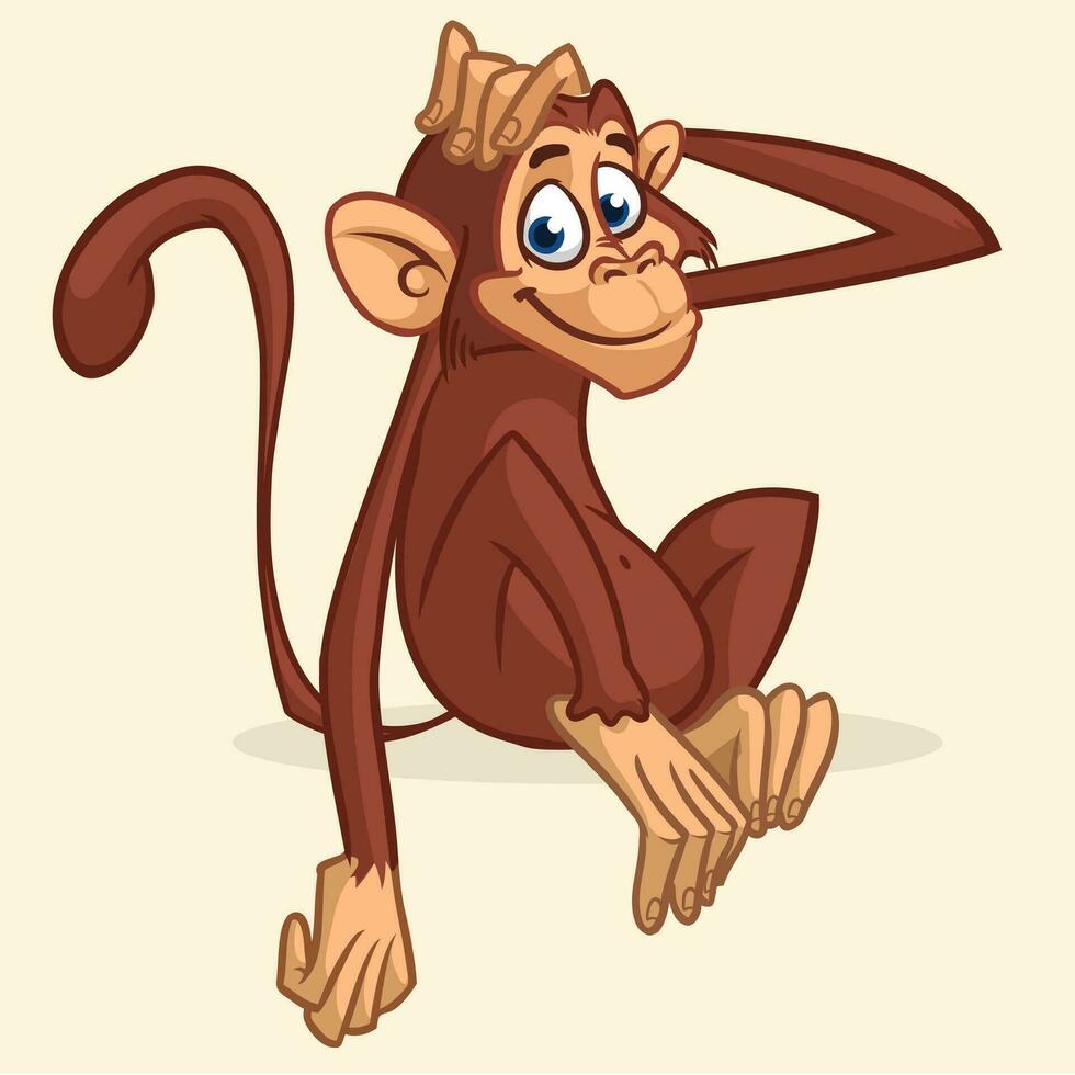 fofa macaco desenho animado ícone. vetor ilustração do chimpanzé delineado