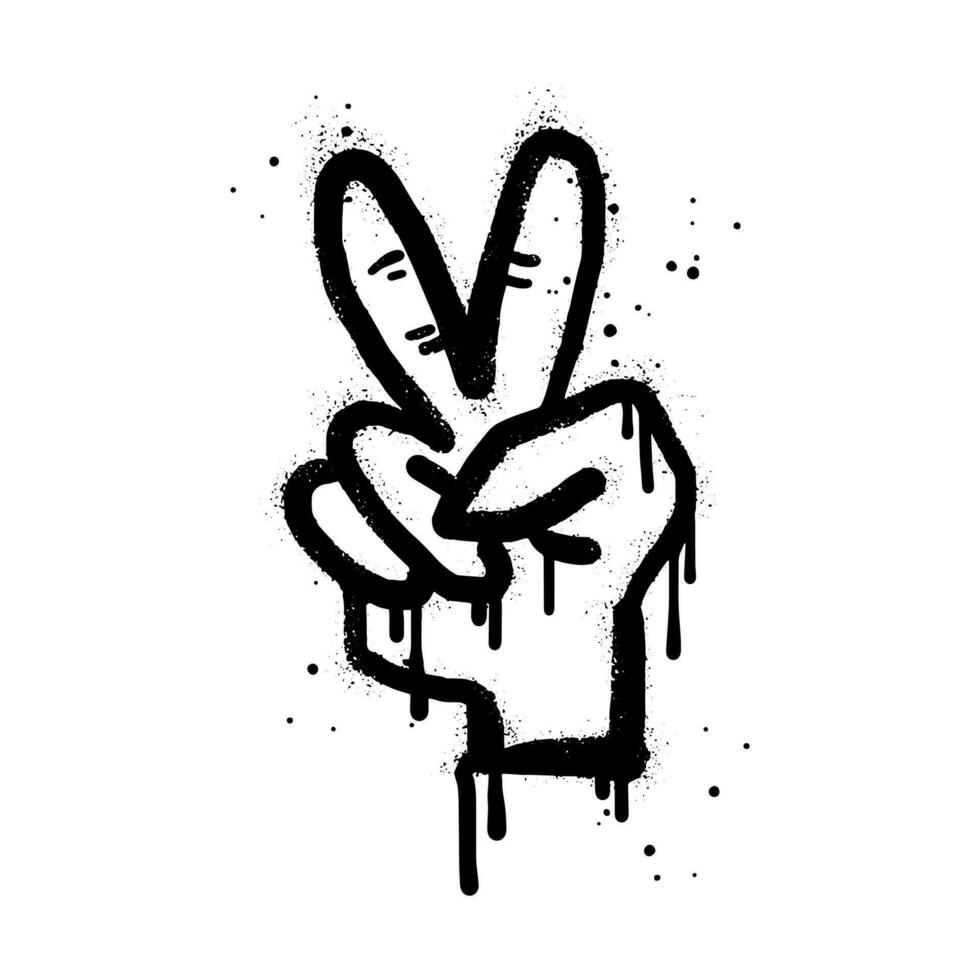 spray pintado grafite mão gesto v placa para vitória, Paz placa. isolado em branco fundo. vetor ilustração