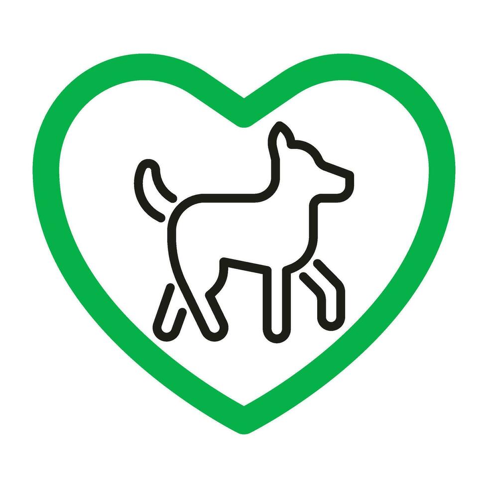 cachorro amigável, animal permitido, placa amor animal. cachorro favorito. canino dentro verde aprovado coração. vetor ilustração