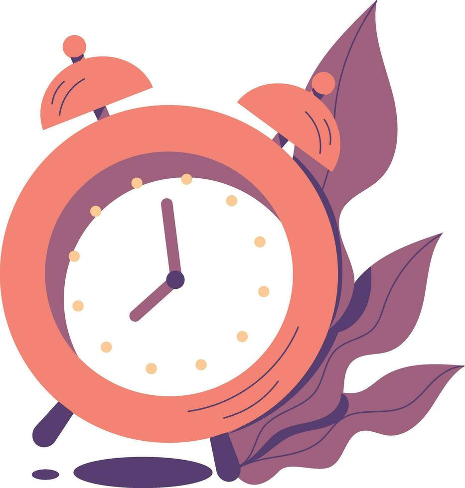 alarme relógio com folhas, Tempo gestão conceito desenho animado vetor ilustração