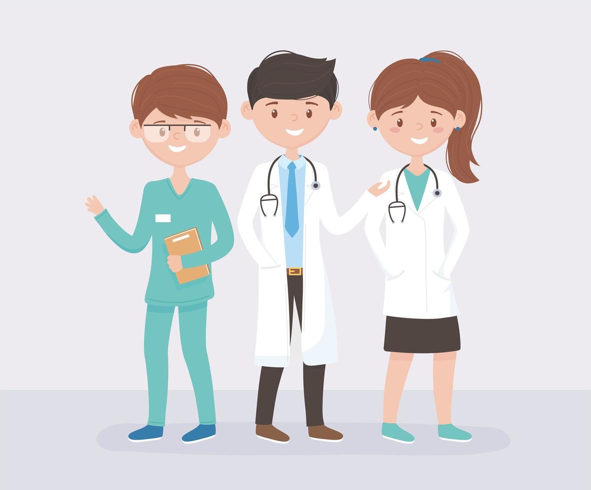 Equipe médica médicos masculinos e femininos personagens de desenhos  animados vector