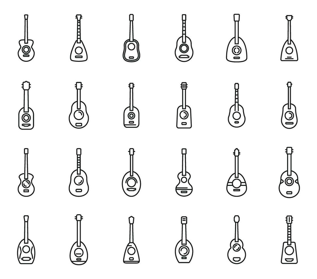 ukulele ícones conjunto esboço vetor. acústico banda vetor
