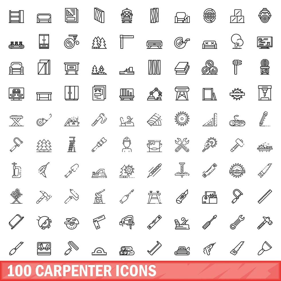 100 carpinteiro ícones definir, esboço estilo vetor