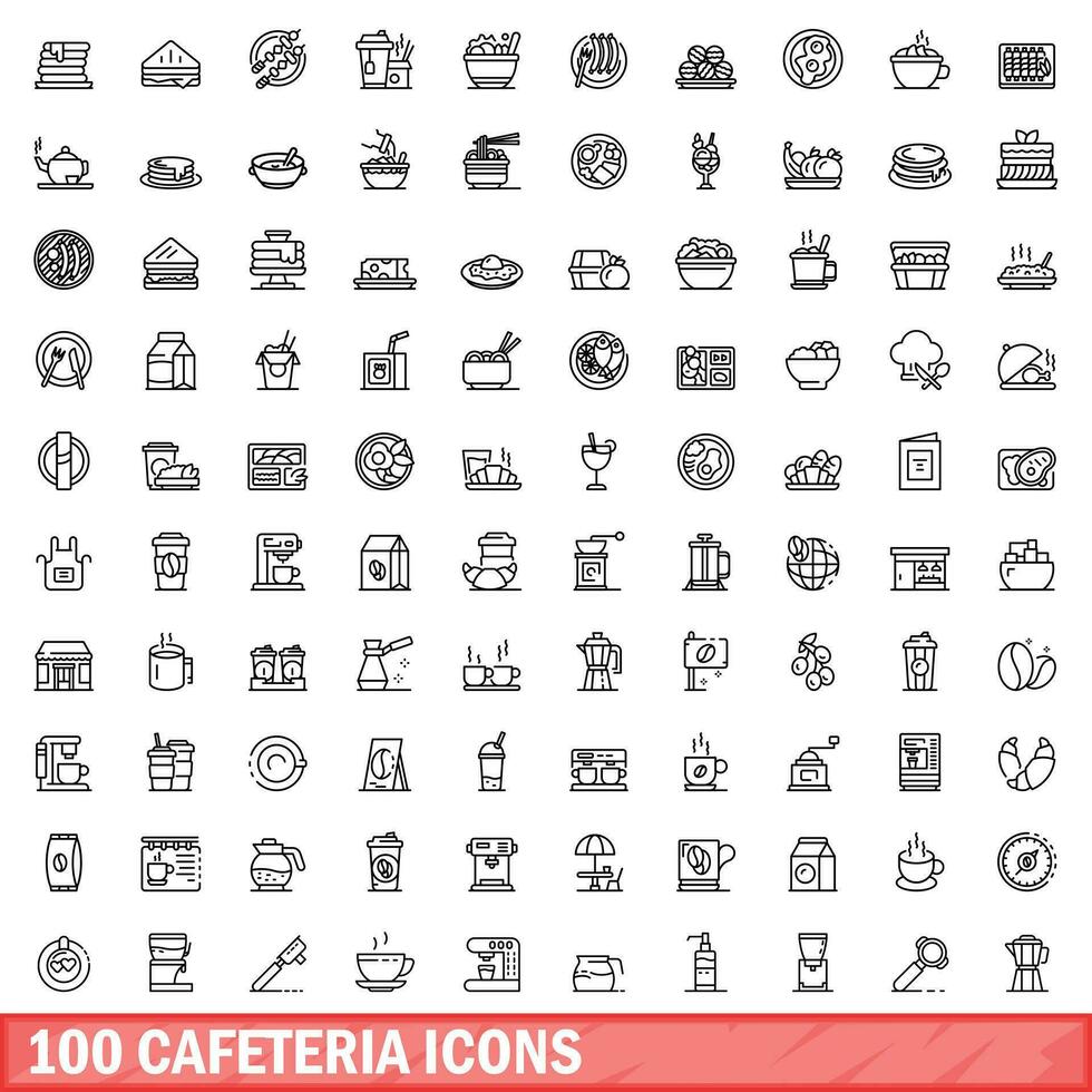 100 cantina ícones definir, esboço estilo vetor