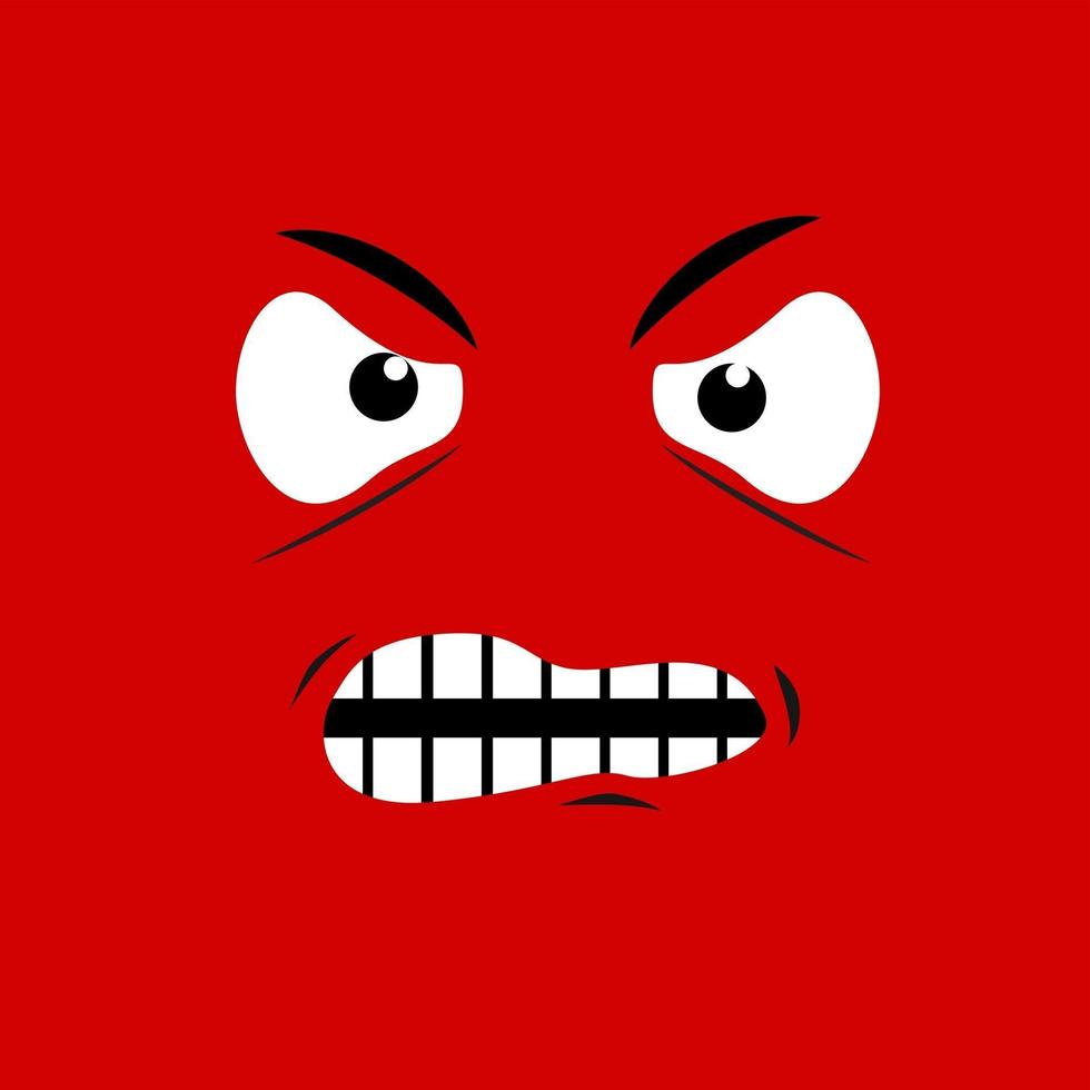 expressão do rosto dos desenhos animados. kawaii manga doodle personagem com boca e olhos, emoção de cara zangada, avatar cômico isolado em fundo vermelho. emoção ao quadrado. design plano. vetor