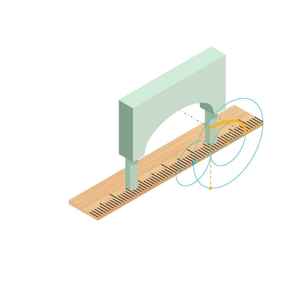 Engenharia conceito ícone isométrico vetor. arco projeto e madeira medindo régua vetor