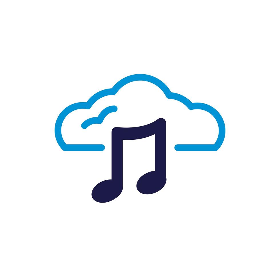 computação em nuvem com notas musicais estilo de cor linear vetor