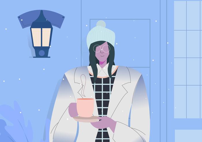 Modern Winter Outfit Woman Ilustração em vetor ao ar livre