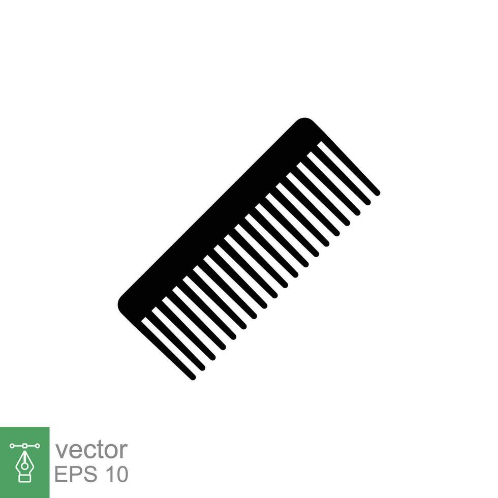 pente ícone. simples sólido estilo. cabelo estilista ferramenta, barbeiro pentear, moda, beleza, Penteado escova contato. Preto silhueta, glifo símbolo. vetor ilustração isolado em branco fundo. eps 10.