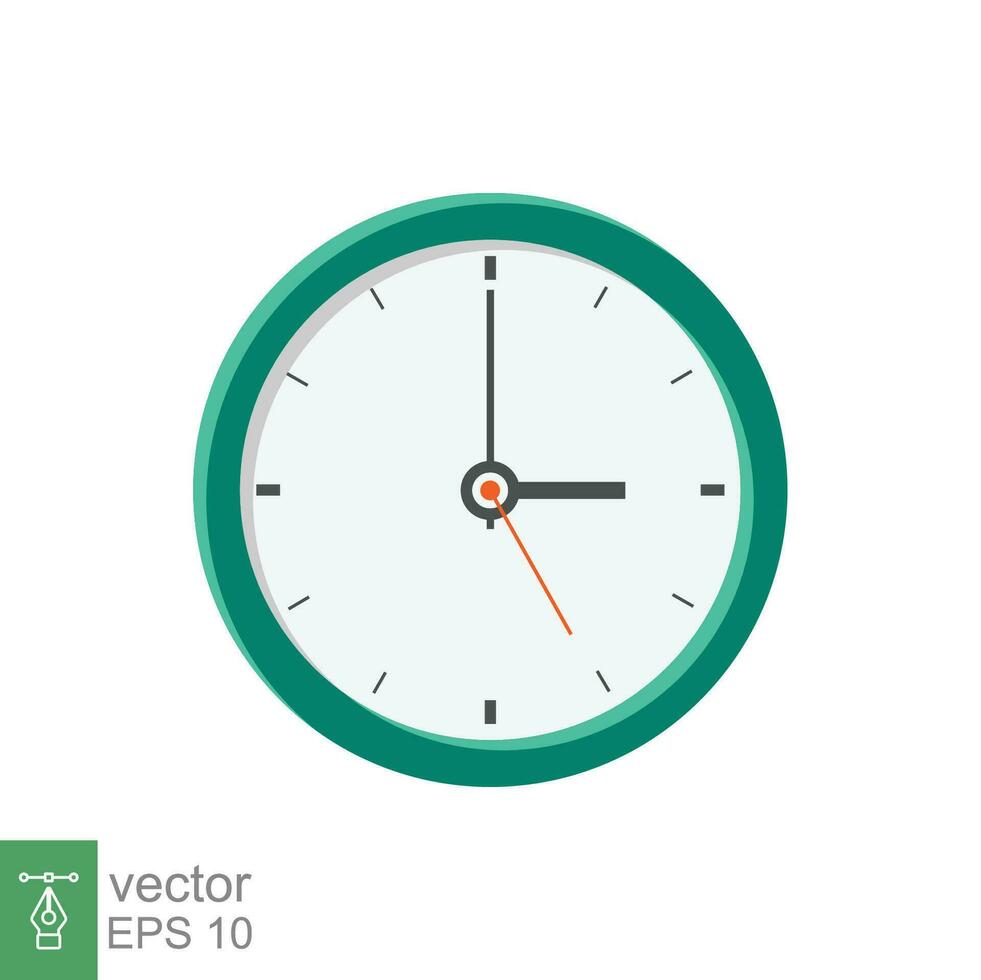 ícone plano de relógio analógico. símbolo de gerenciamento de tempo, cronômetro com hora, minuto e segunda seta. ilustração vetorial simples isolada no fundo branco. eps 10. vetor