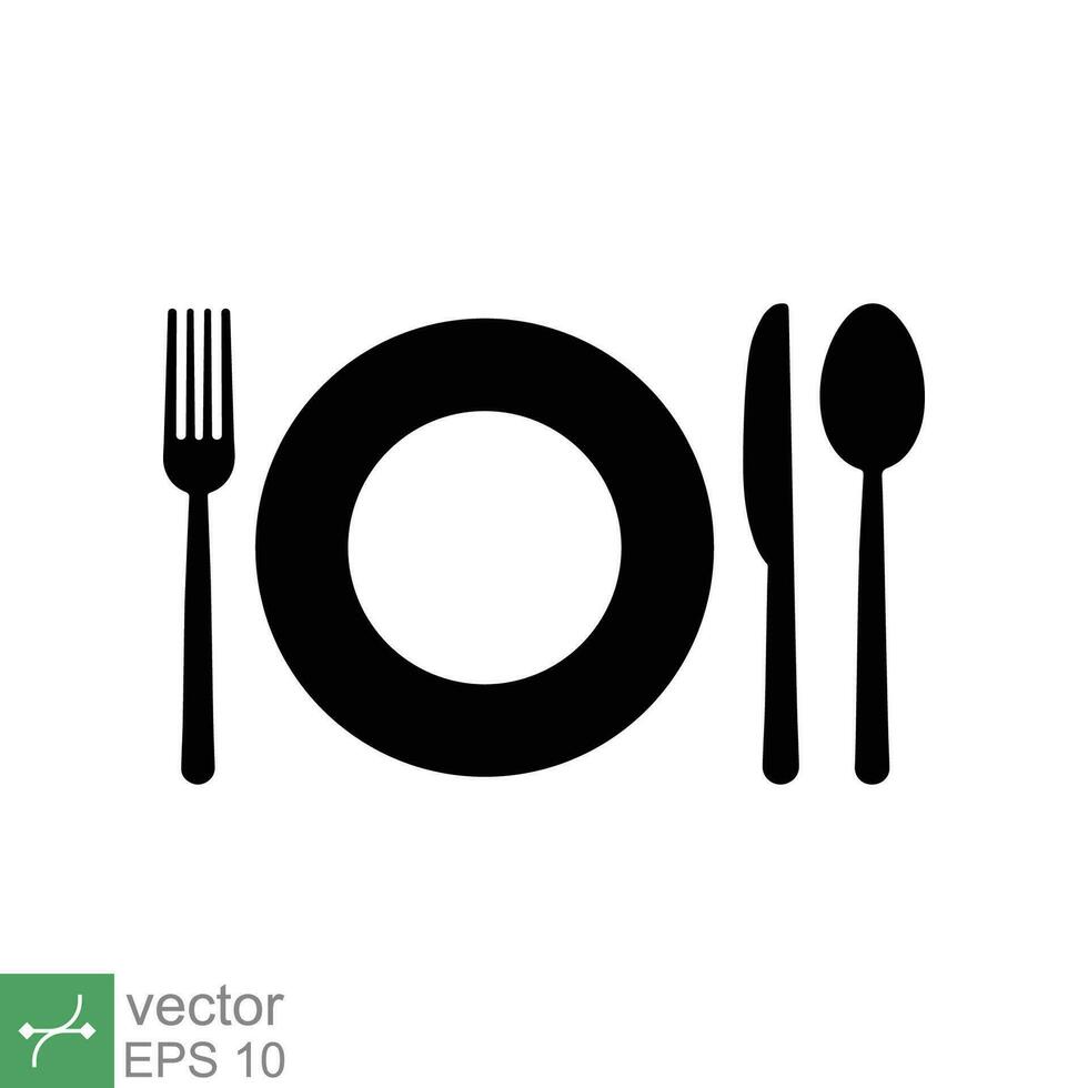 placa, garfo, faca, e colher ícone. simples plano estilo. refeição, comer, almoço, jantar, prato, comida, talheres, utensílio conceito Projeto. vetor ilustração isolado em branco fundo. eps 10.