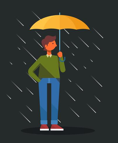 Menino, segurando, guarda-chuva, ilustração vetor