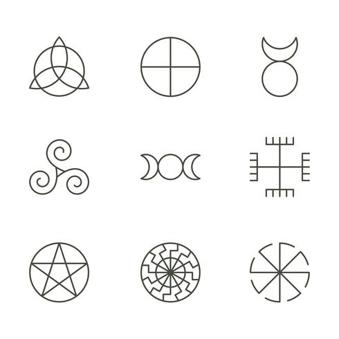 Símbolos antigos pagãos, ícones sagrados de mistério, ilustração vetor