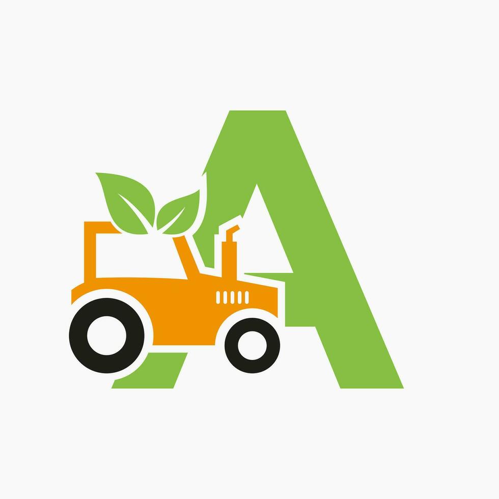 carta uma agricultura logotipo conceito com trator ícone vetor modelo. eco Fazenda símbolo