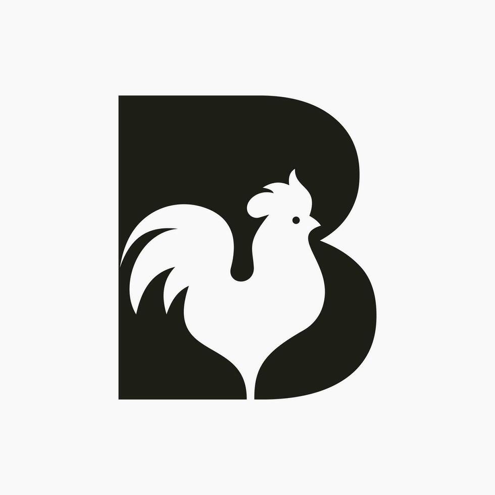 carta b aves de capoeira logotipo com galinha símbolo. frango logotipo, galo suspiro vetor modelo