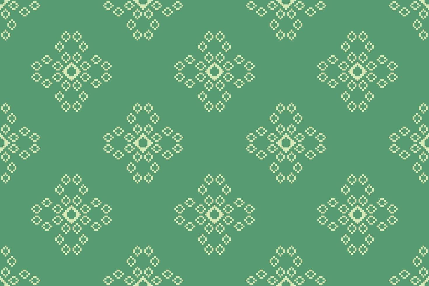 étnico geométrico tecido padronizar Cruz ponto.ikat bordado étnico oriental pixel padronizar quatro folha trevo verde fundo. resumo,vetor,ilustração. textura, roupas, quadro, motivos, papel de parede. vetor