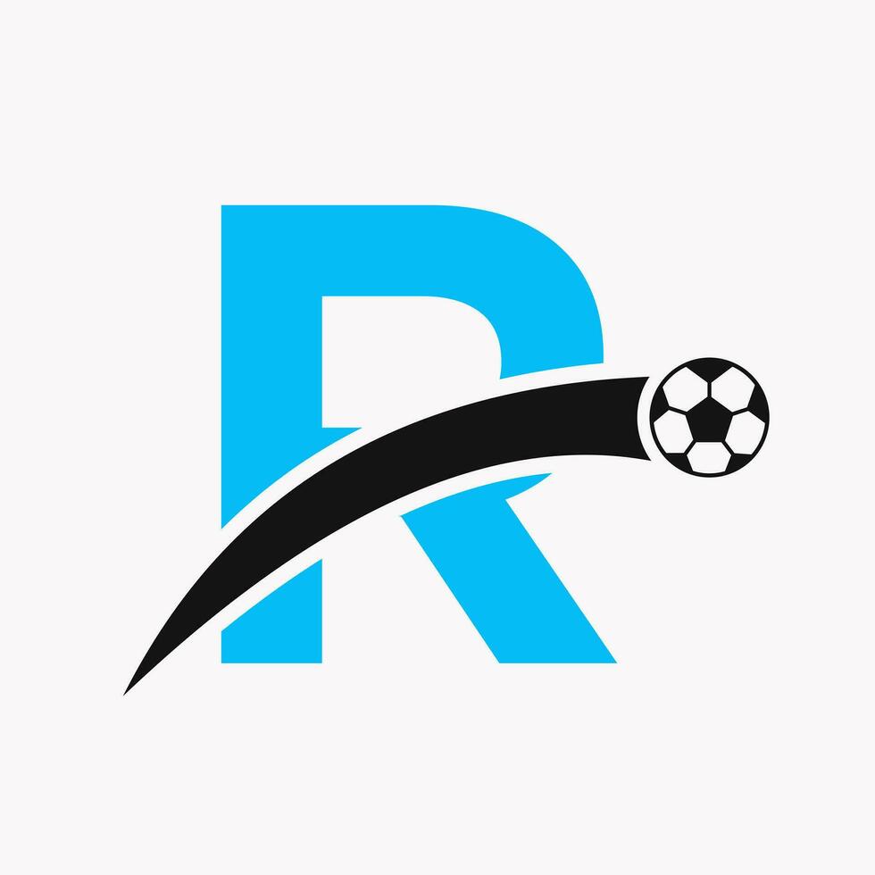 futebol logotipo em carta r com comovente futebol ícone. futebol logotipo modelo vetor