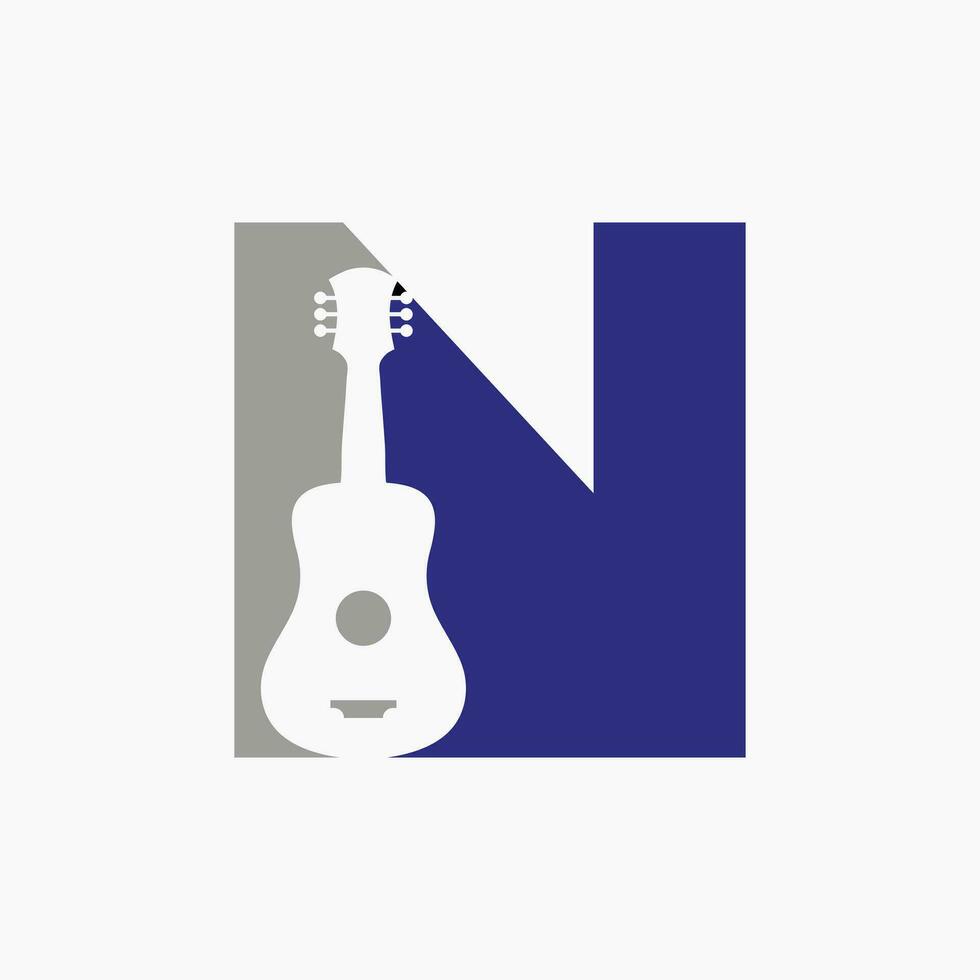 carta n guitarra logotipo. guitarrista logotipo conceito com guitarra ícone. festival e música símbolo vetor