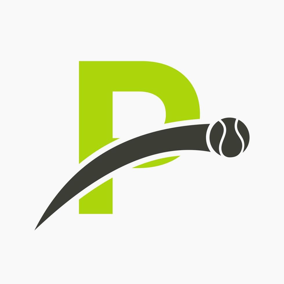 tênis logotipo em carta p com comovente tênis bola ícone. tênis logotipo modelo vetor