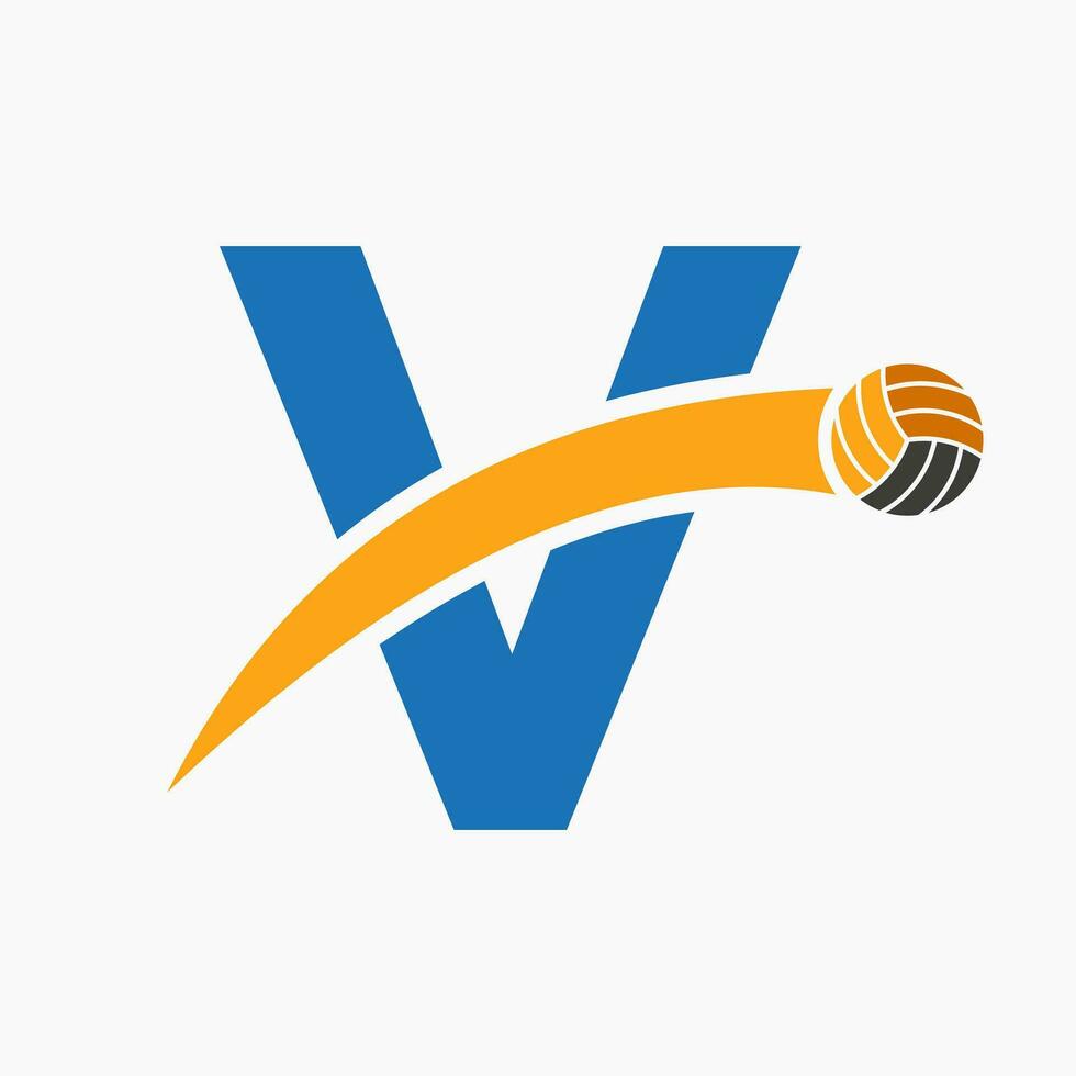 voleibol logotipo em carta v com comovente voleibol bola ícone. voleio bola símbolo vetor