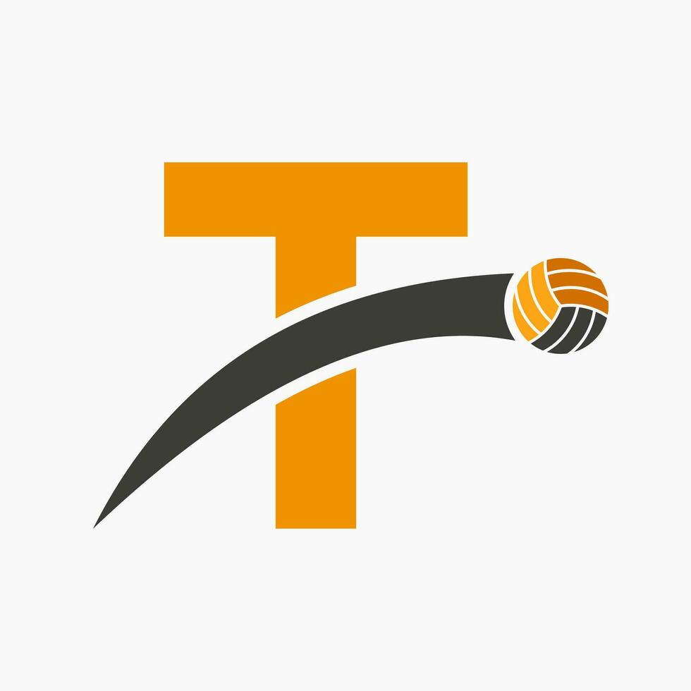voleibol logotipo em carta t com comovente voleibol bola ícone. voleio bola símbolo vetor