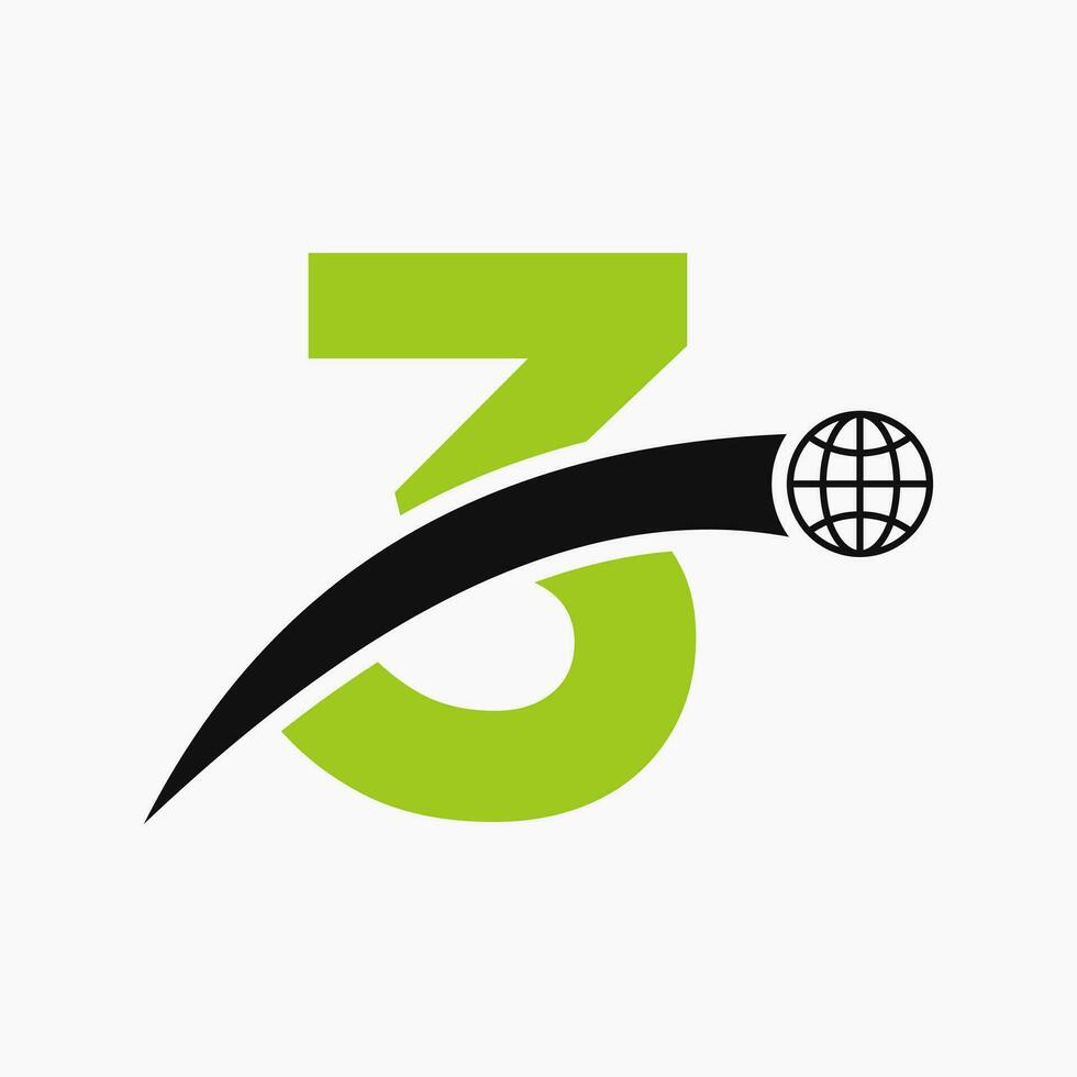 carta 3 logotipo conceito com global mundo ícone vetor modelo