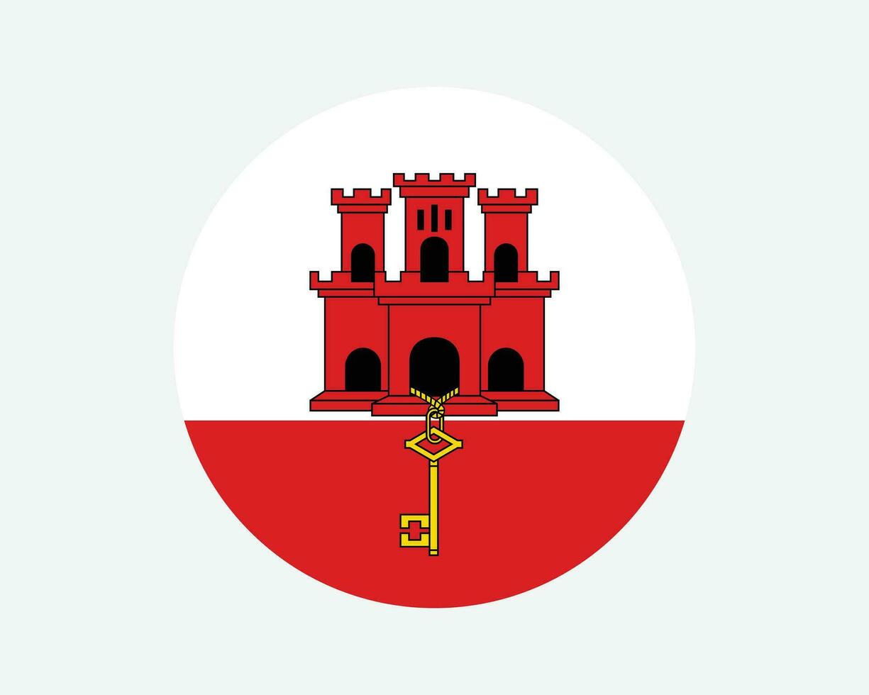 Gibraltar volta bandeira. Gibraltar círculo bandeira. britânico no exterior território Reino Unido Unidos reino circular forma botão bandeira. eps vetor ilustração.