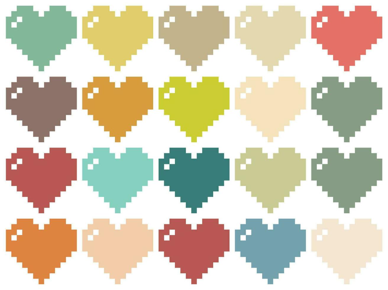 conjunto do pixel coração ícone dentro gasto chique cor. retro vintage pixel coração Projeto para fundo. vetor