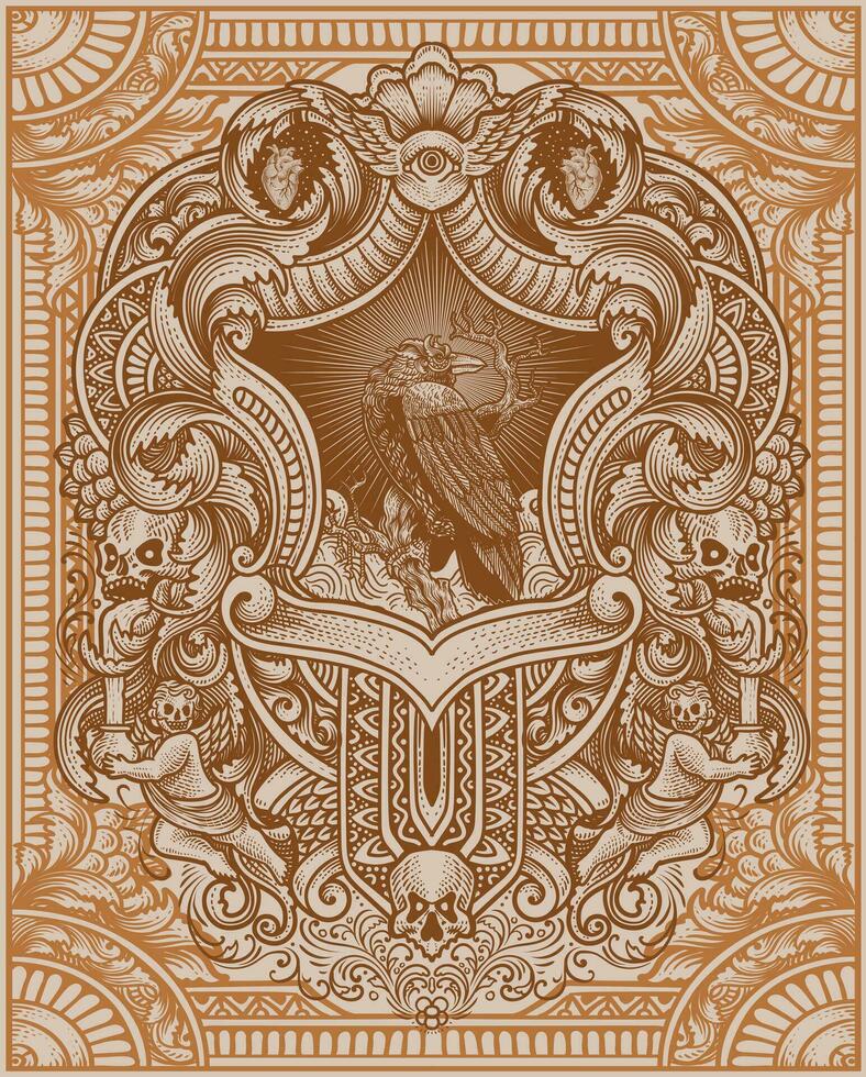 ilustração do Antiguidade Corvo com vintage gravação enfeite dentro costas perfeito para seu o negócio e mercadoria vetor