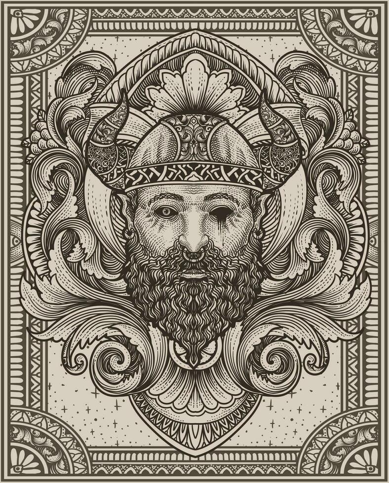 ilustração do viking cabeça com vintage gravação enfeite dentro costas perfeito para seu o negócio e mercadoria vetor