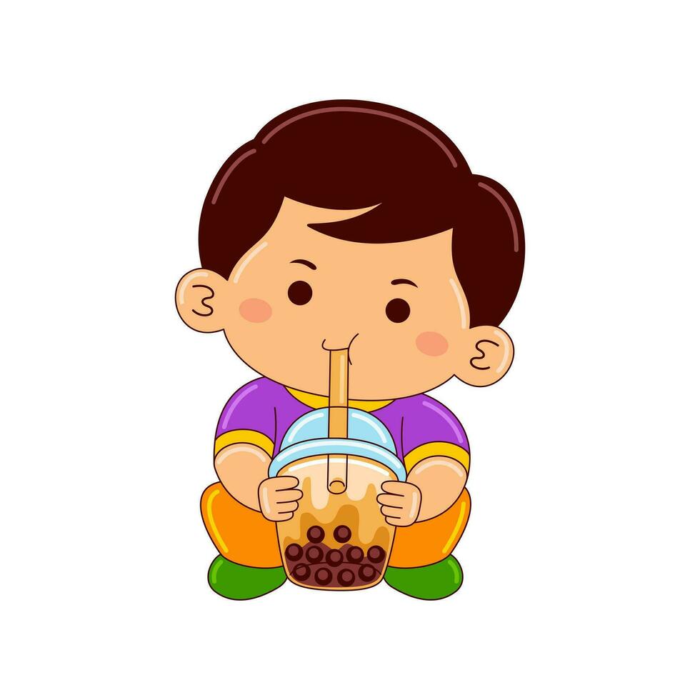 kawaii crianças bebendo gelo creme vetor ilustração