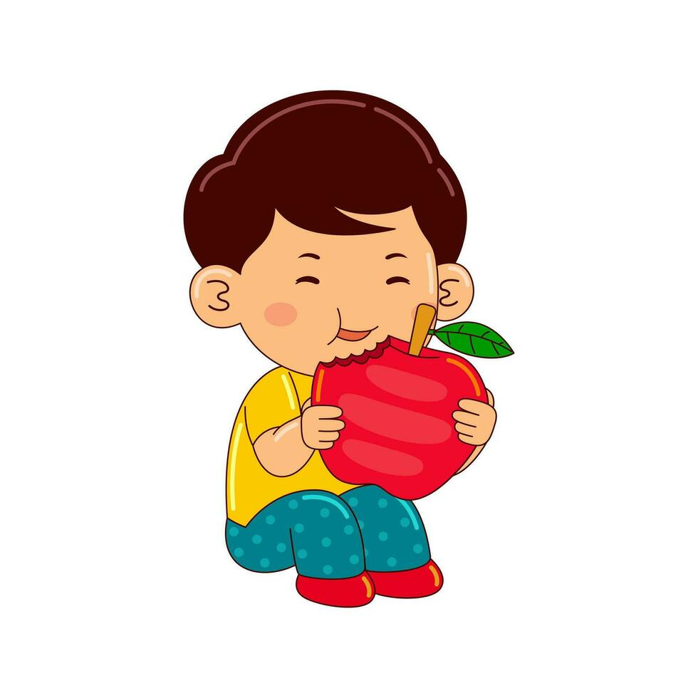 crianças comendo fruta vetor ilustração