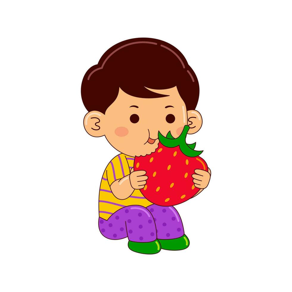 crianças comendo fruta vetor ilustração