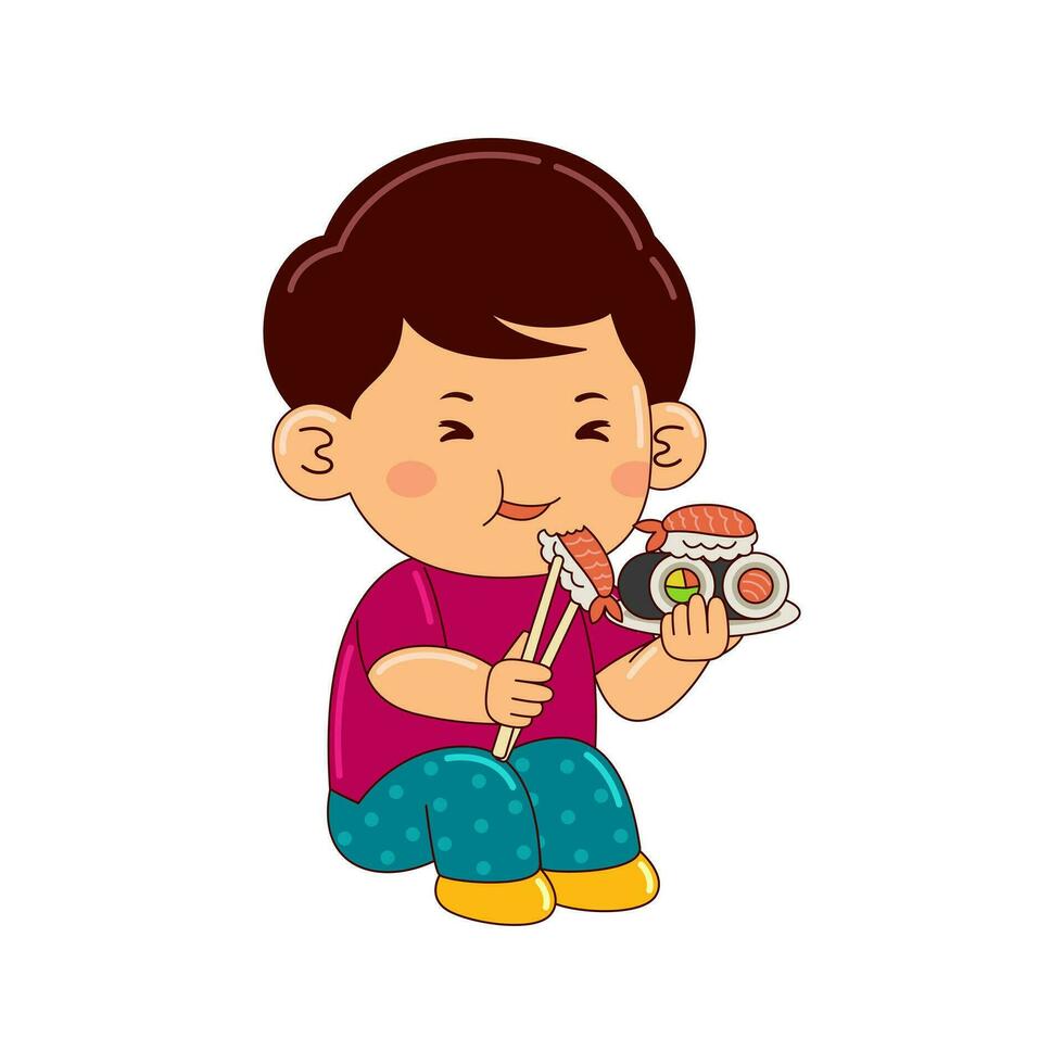 crianças comendo Japão Comida vetor ilustração