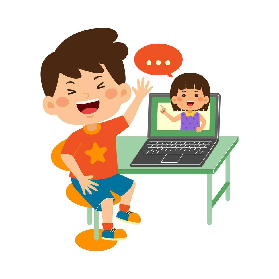 fofa pequeno criança usar computador portátil vetor ilustração
