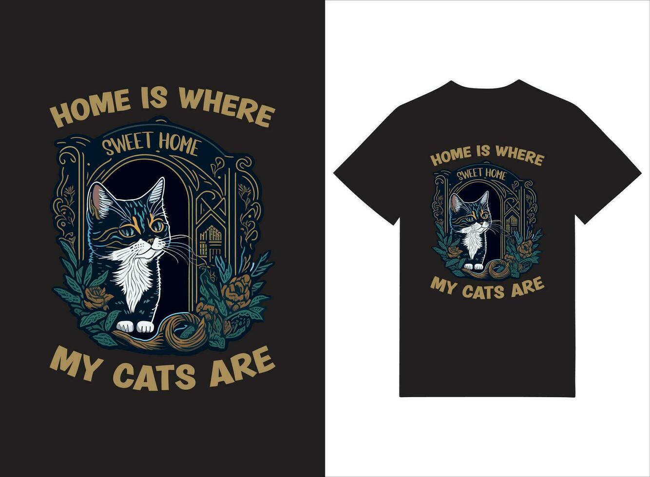 casa é Onde meu gatos estão ilustrado camiseta Projeto vetor