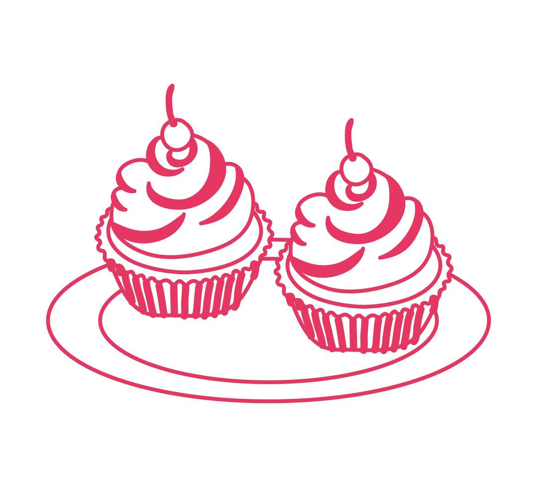 cupcake doce com sobremesa de cereja vetor